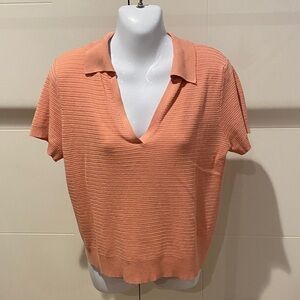 Elegant Coral Knit Short Sleeve Top